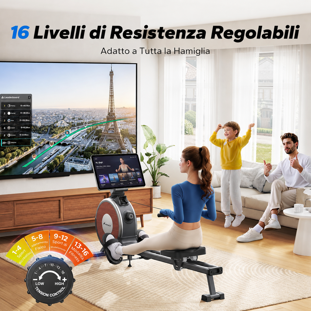 Sedici livelli di resistenza magnetica del vogatore