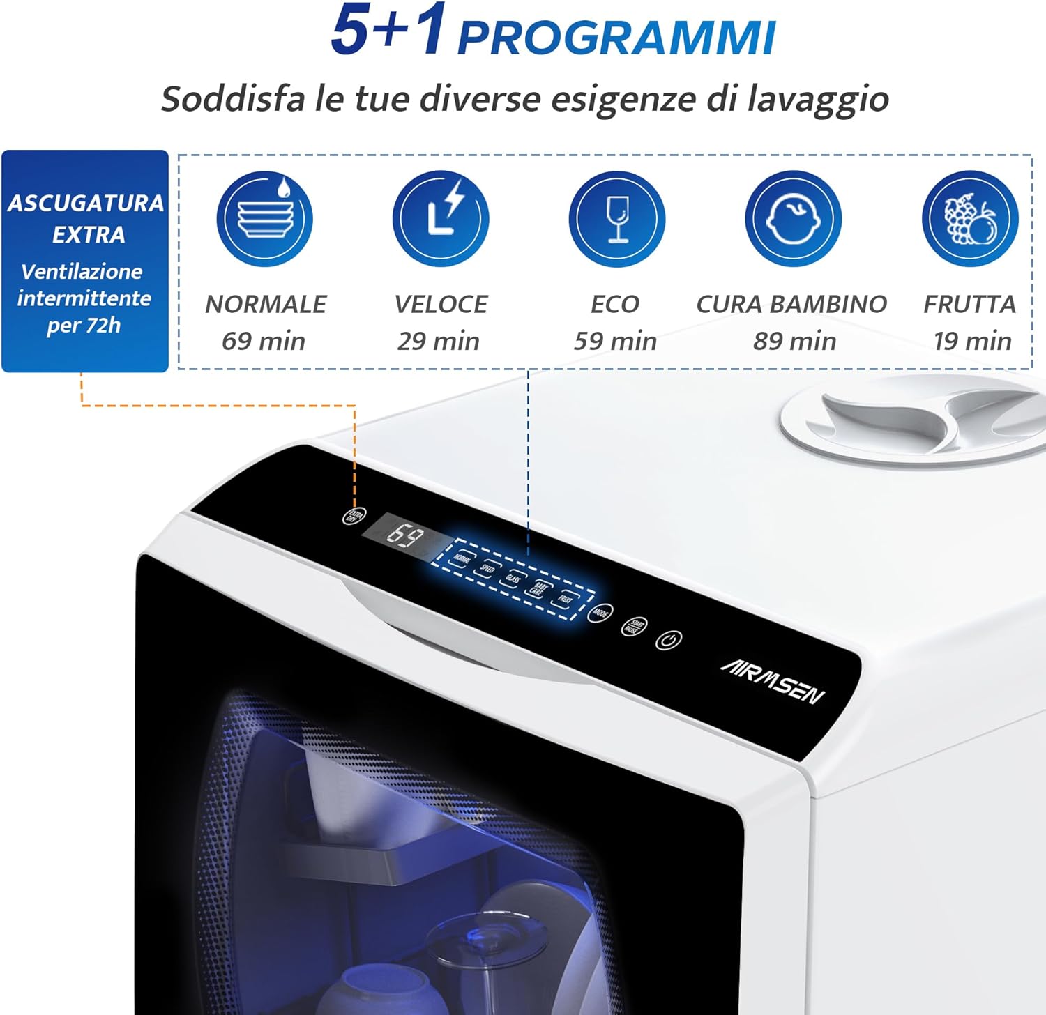 Programmi della mini lavastoviglie da tavolo