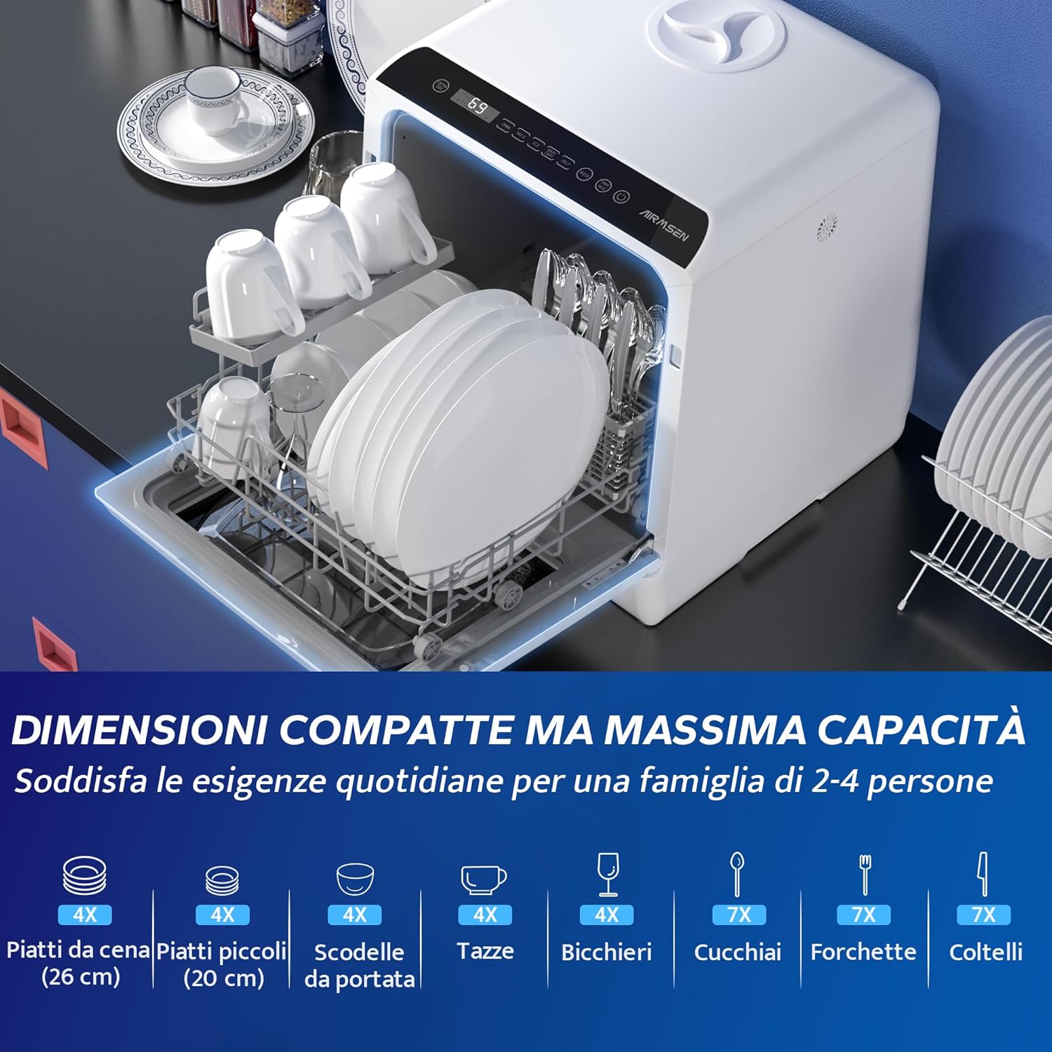 Dimensioni compatte della mini lavastoviglie da tavolo