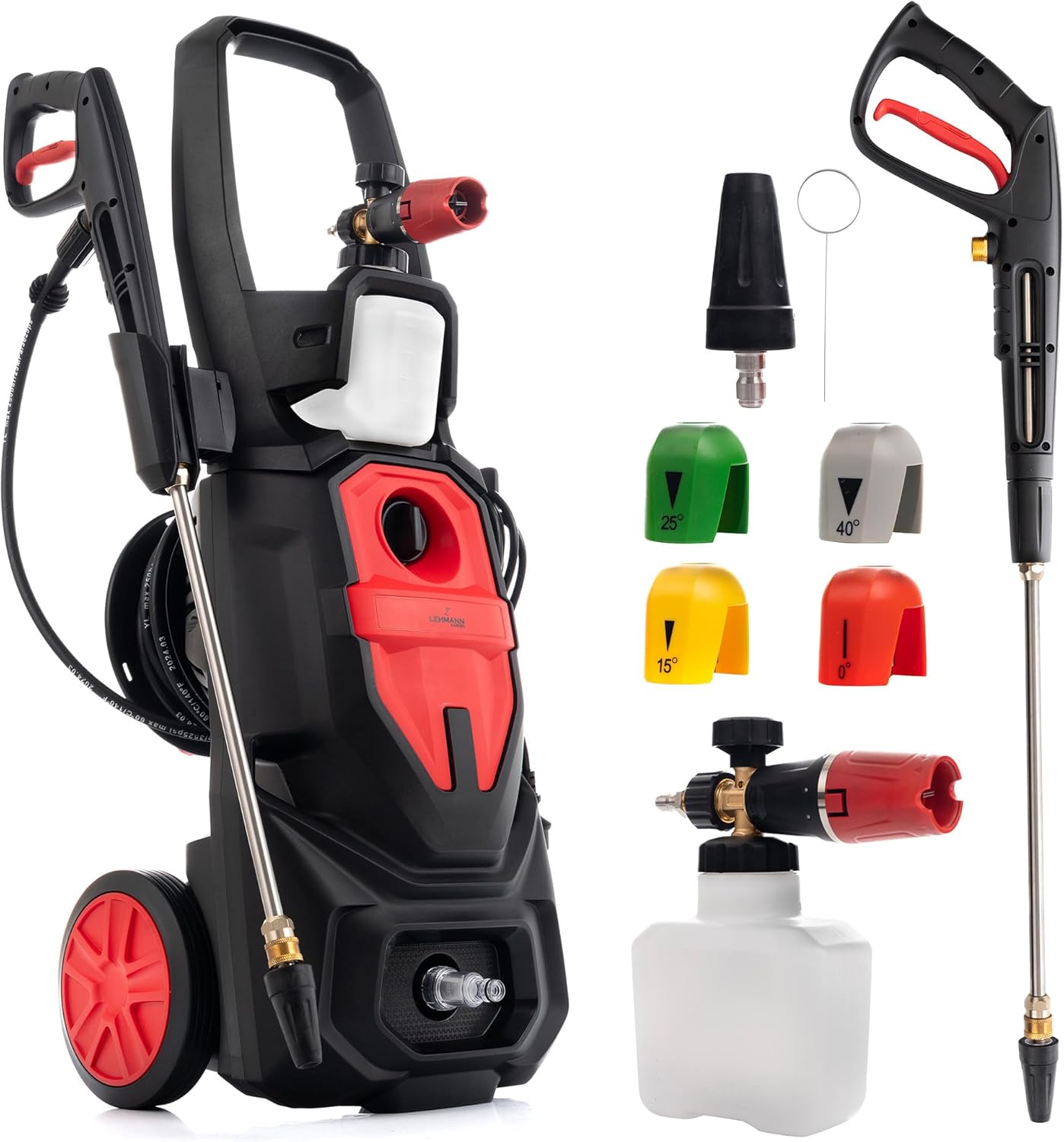 IdroJet ad alta pressione con 5 ugelli intercambiabili, lancia schiuma, pistola e accessori inclusi