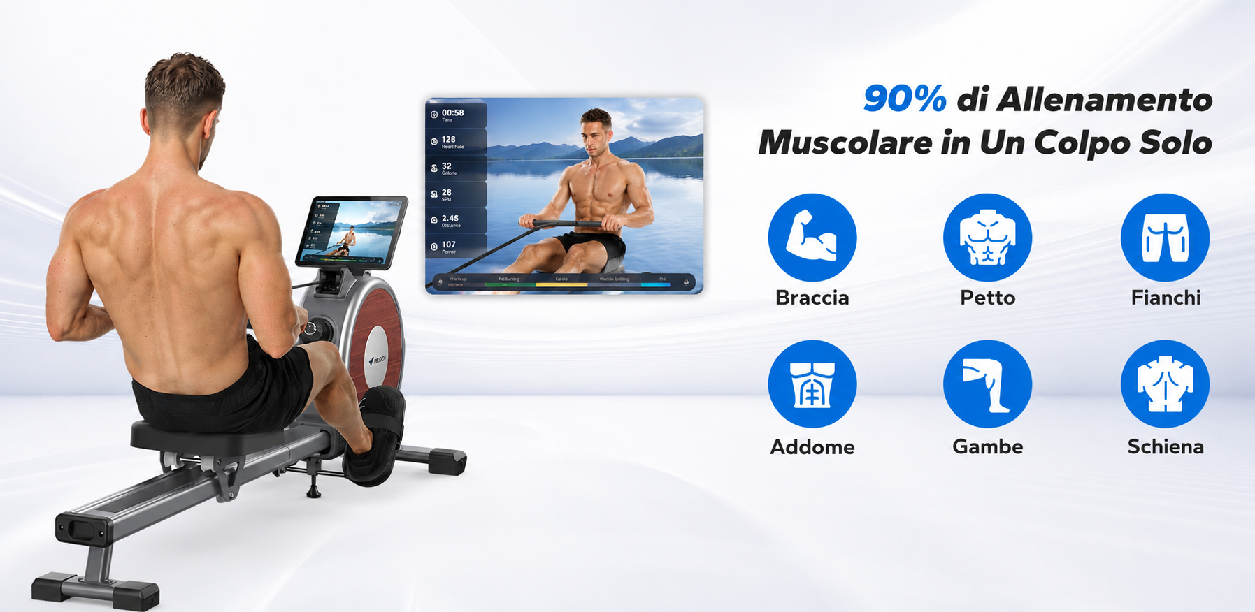 Allenamento completo dei muscoli con il vogatore
